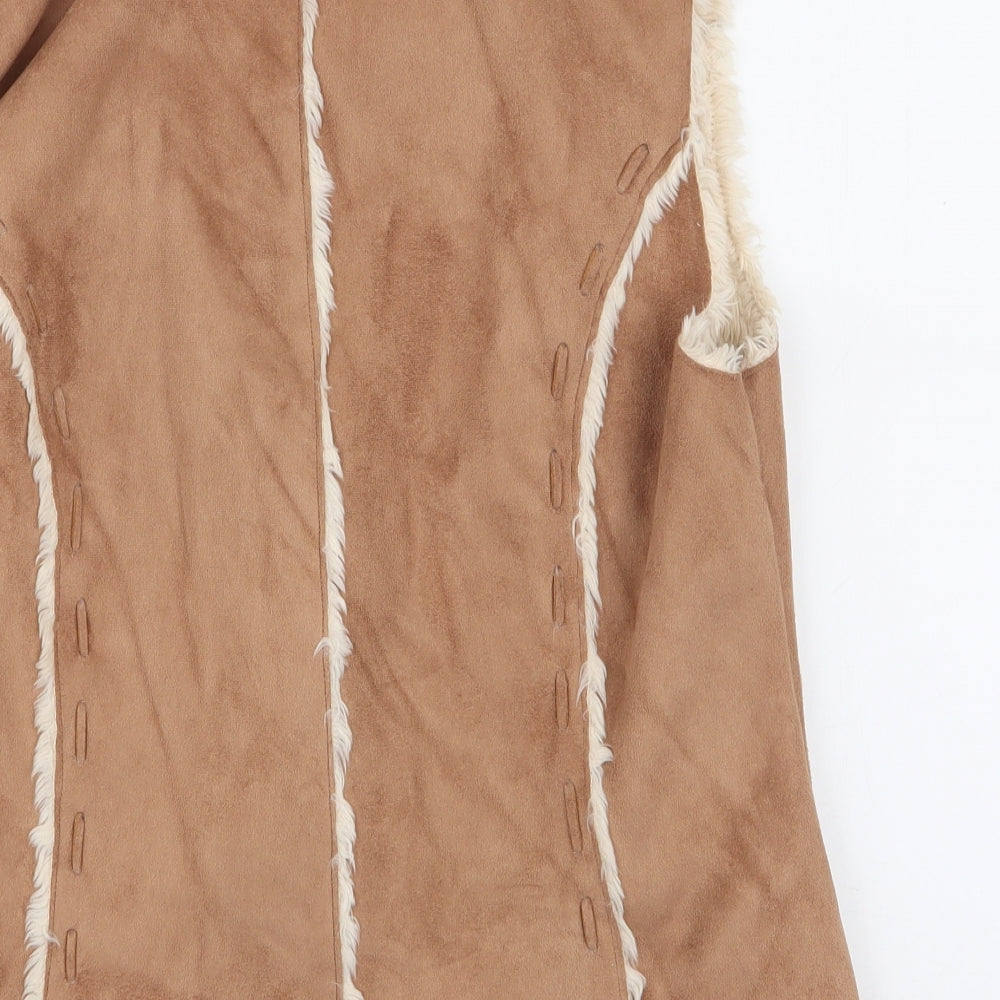 M&Co Womens Brown   Gilet Jacket Size 14  Button