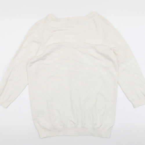 Marks and Spencer Womens White V-Neck  Viscose Pullover Jumper Size 16