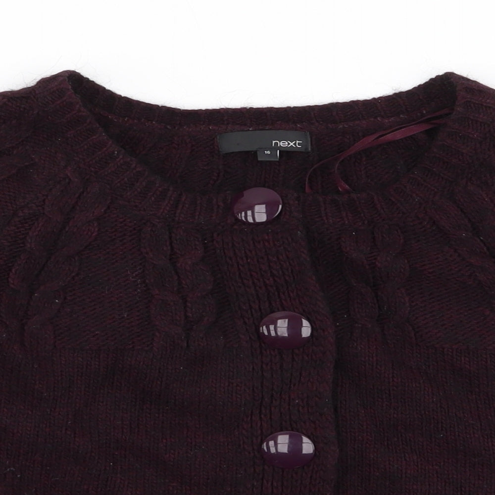 NEXT Womens Red V-Neck  Acrylic Cardigan Jumper Size 16