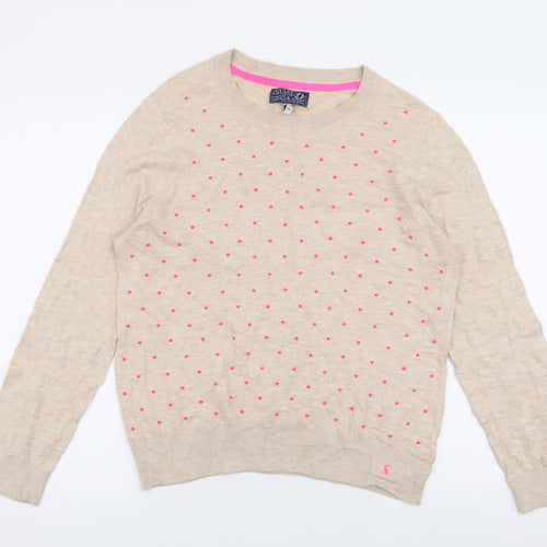 Joules Womens Beige Round Neck Polka Dot Cotton Pullover Jumper Size 16