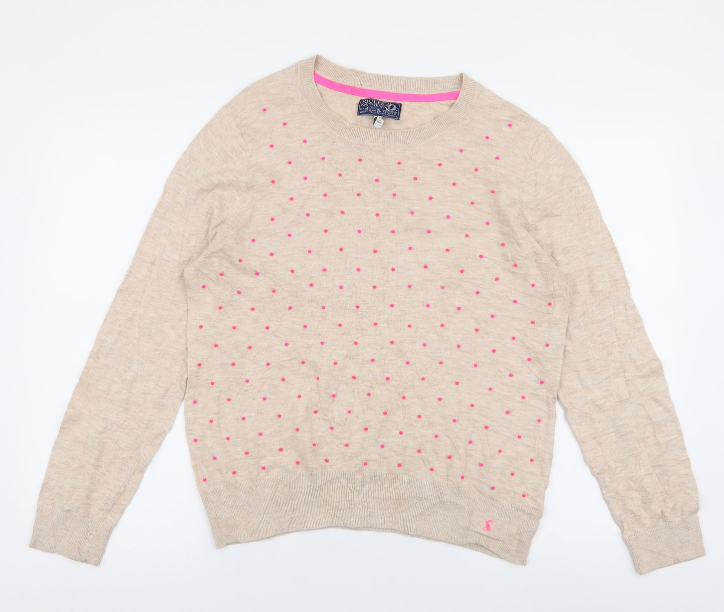 Joules Womens Beige Round Neck Polka Dot Cotton Pullover Jumper Size 16