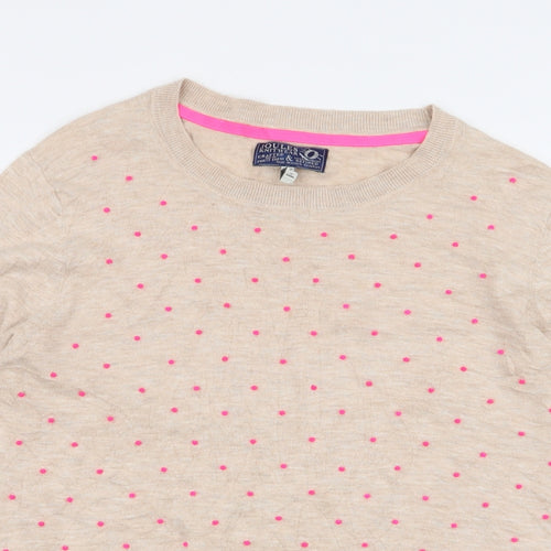 Joules Womens Beige Round Neck Polka Dot Cotton Pullover Jumper Size 16