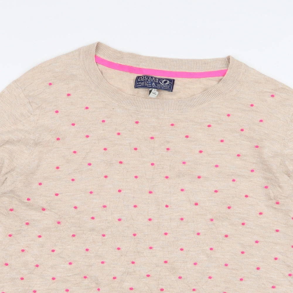 Joules Womens Beige Round Neck Polka Dot Cotton Pullover Jumper Size 16