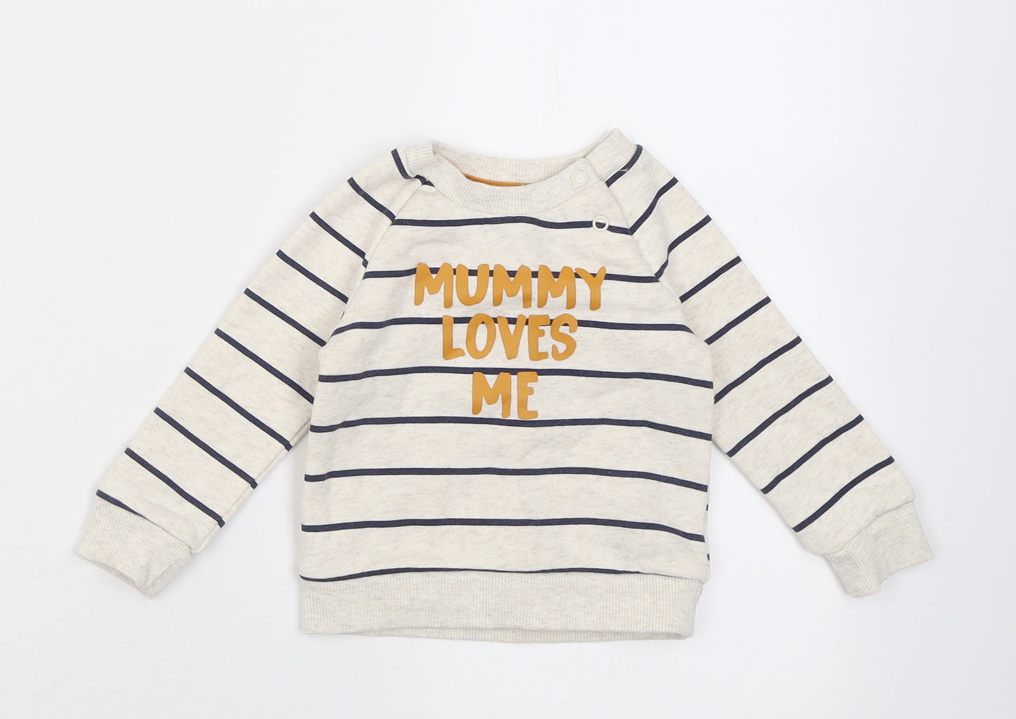 Primark Boys Beige Striped Cotton Pullover Jumper Size 6-9 Months  Button - Mummy Loves Me