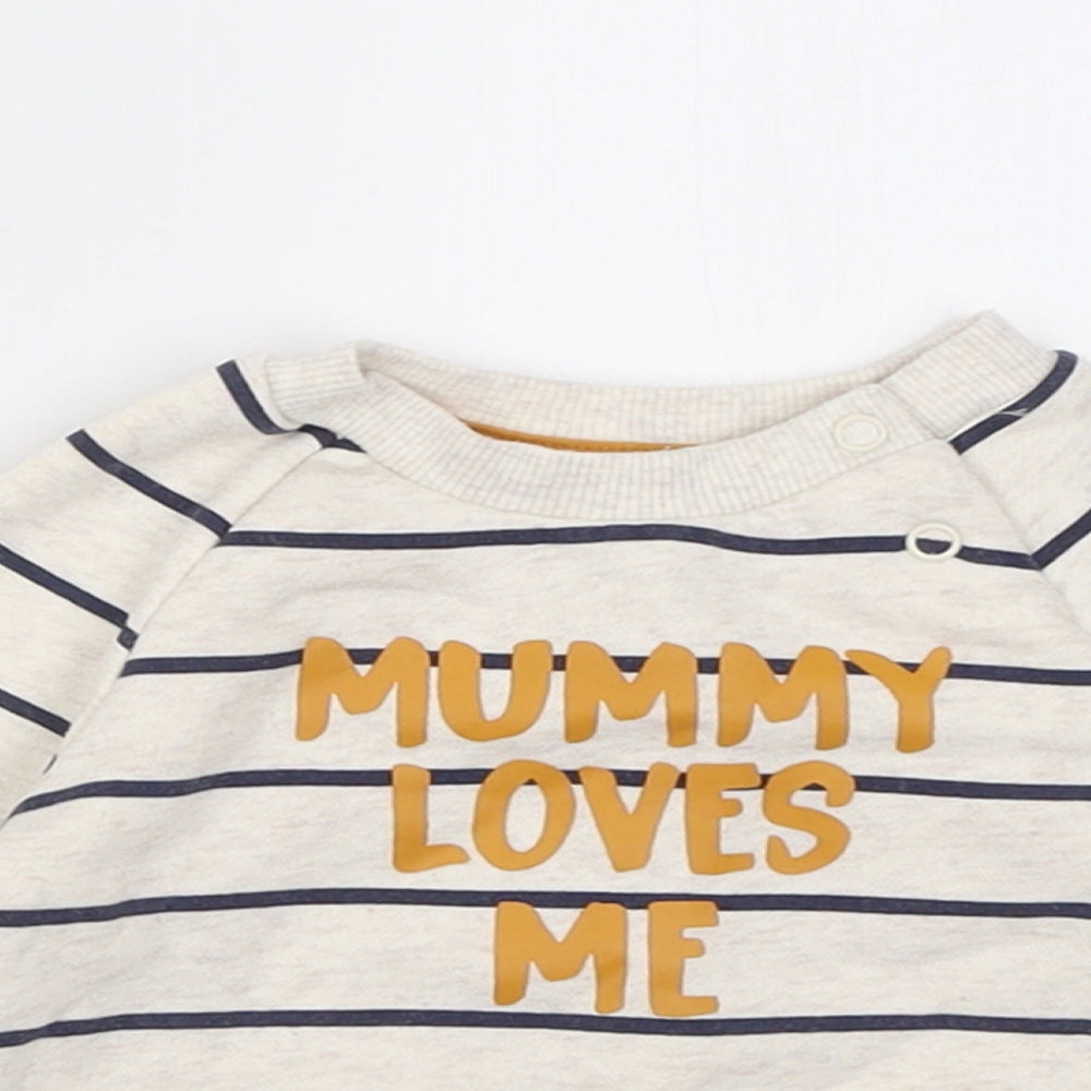 Primark Boys Beige Striped Cotton Pullover Jumper Size 6-9 Months  Button - Mummy Loves Me