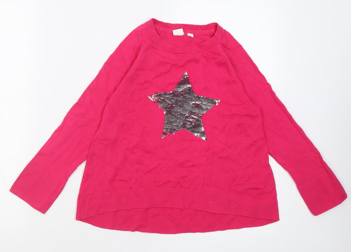 Gap Girls Pink Crew Neck Cotton Pullover Jumper Size 8-9 Years Pullover - star
