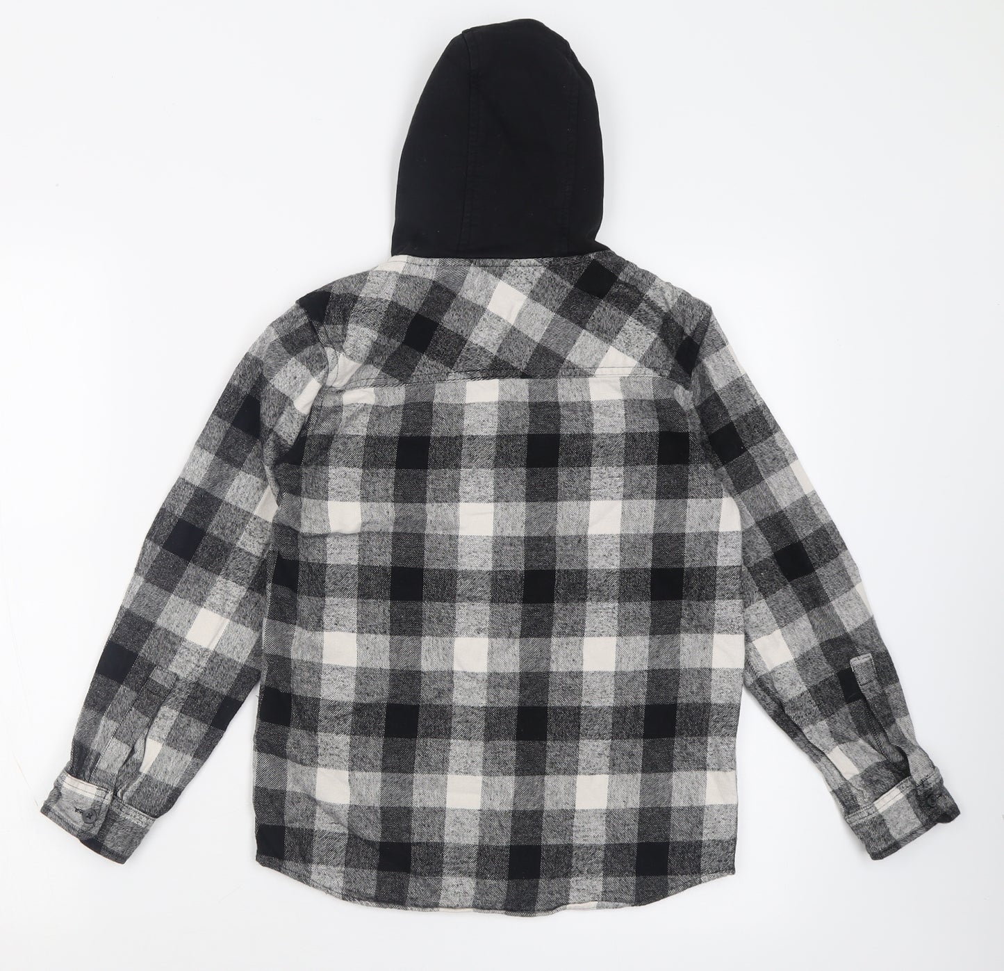 TU Boys Black Check Cotton Basic Button-Up Size 10 Years Crew Neck Button