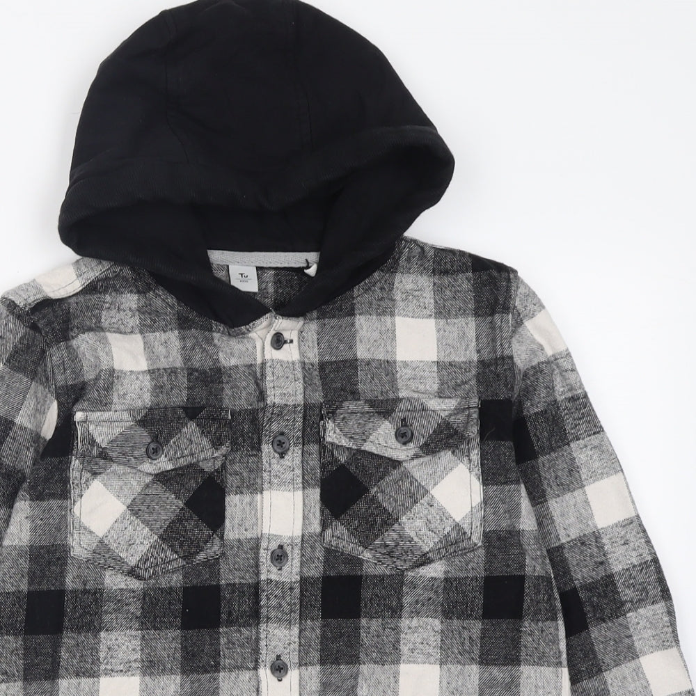 TU Boys Black Check Cotton Basic Button-Up Size 10 Years Crew Neck Button