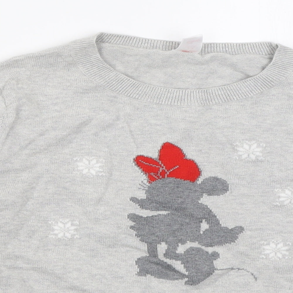 Uniqlo Girls Grey Crew Neck  Cotton Pullover Jumper Size 7-8 Years  Pullover - Minnie Mouse