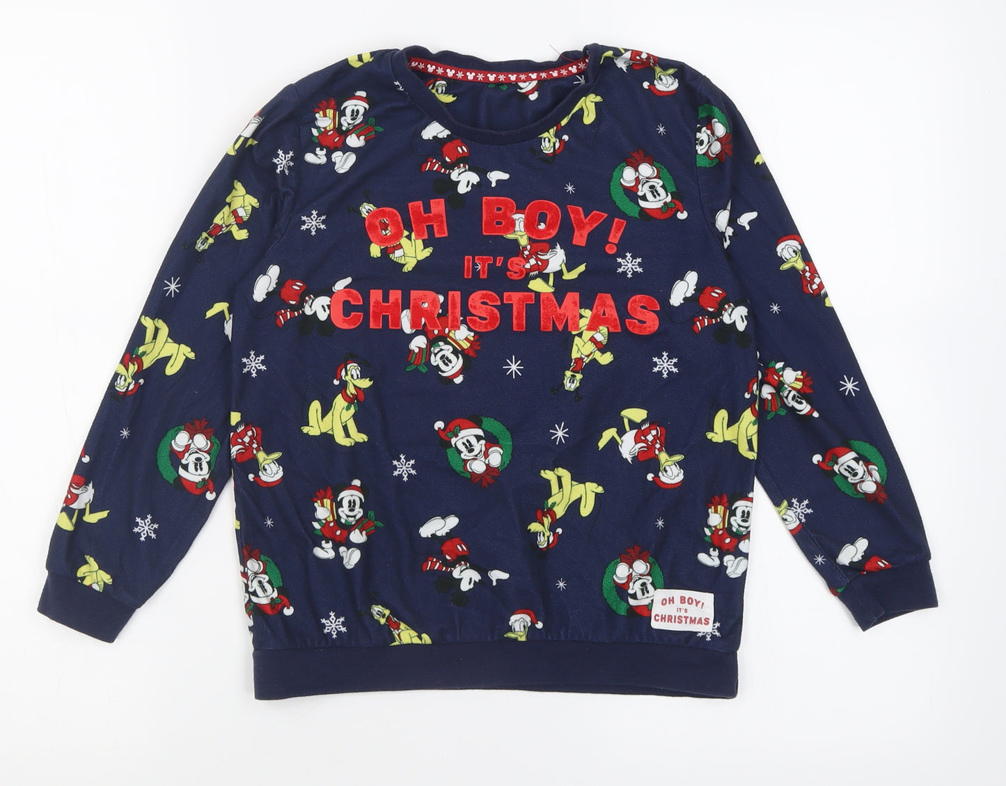 George Boys Blue Geometric Polyester  Pyjama Top Size 8-9 Years  Pullover - Mickey Mouse Christmas