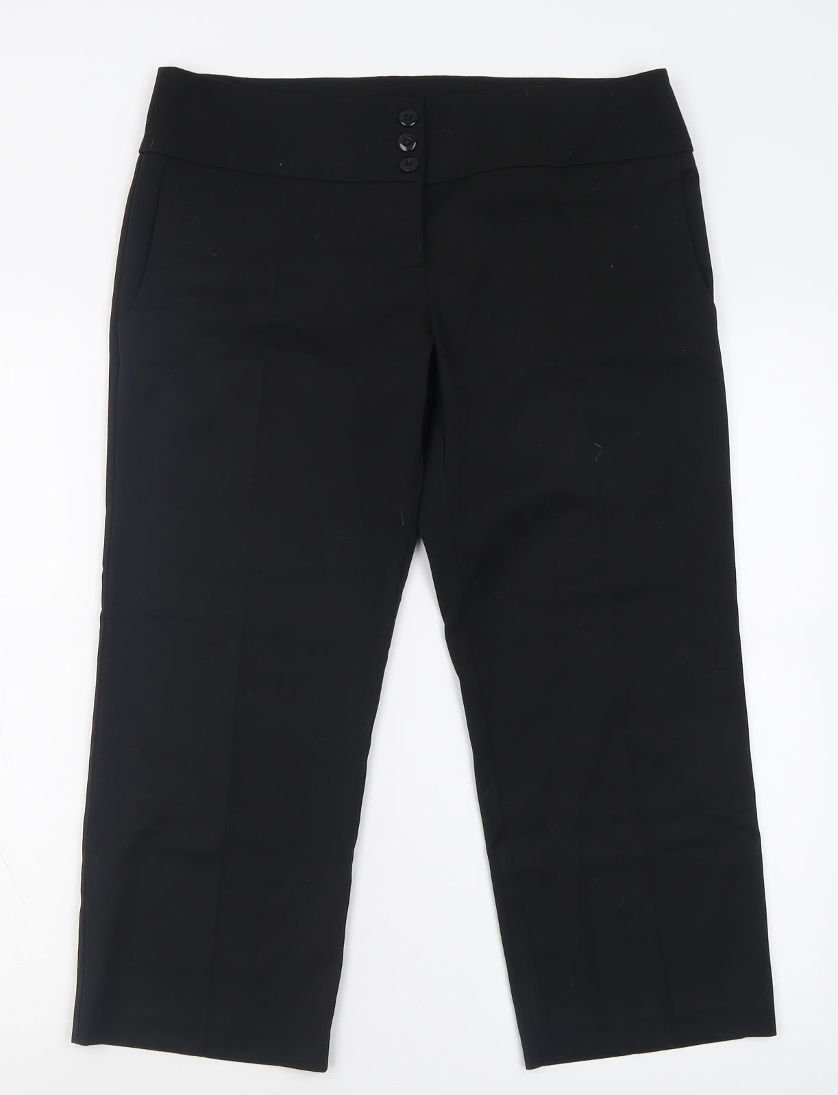 Warehouse Womens Black  Polyacrylate Fibre Cropped Trousers Size 12 L21 in Regular Button