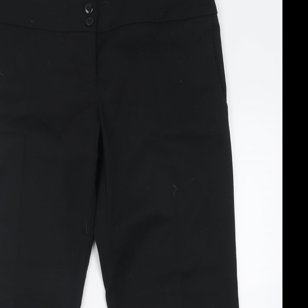 Warehouse Womens Black  Polyacrylate Fibre Cropped Trousers Size 12 L21 in Regular Button