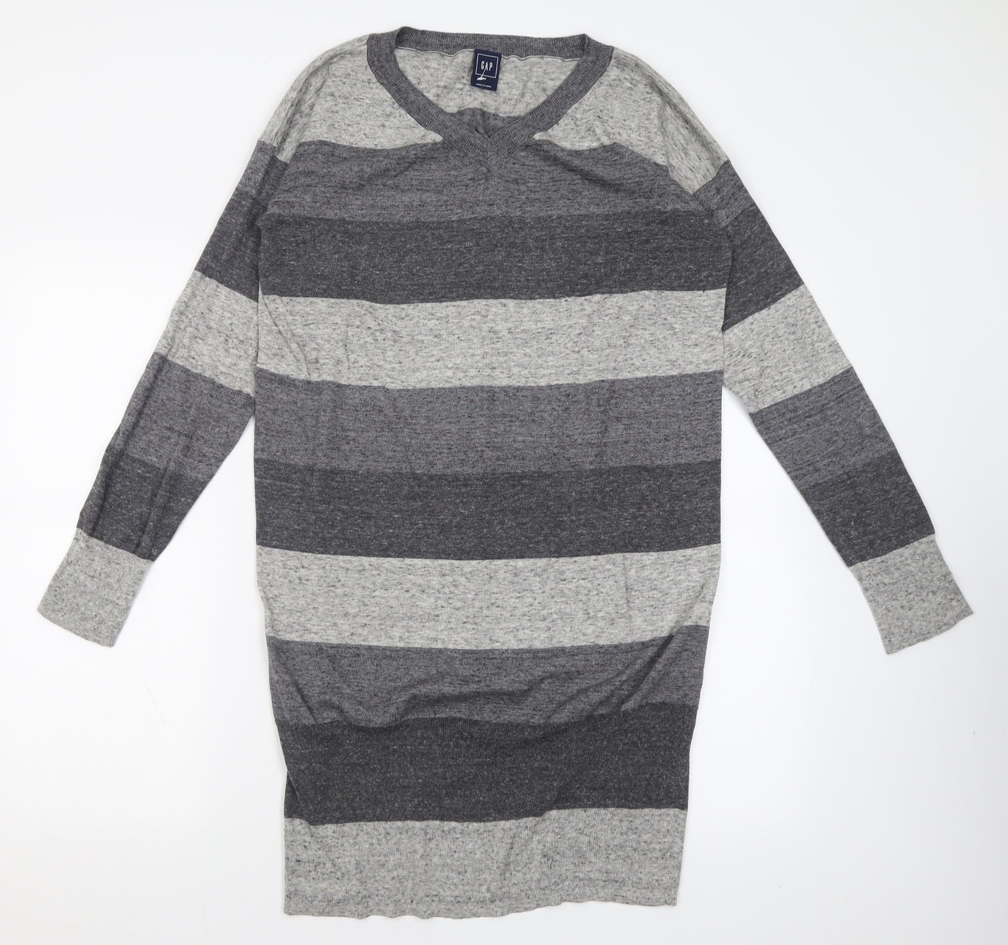 Gap Womens Grey Striped Cotton Jumper Dress  Size M  V-Neck Pullover