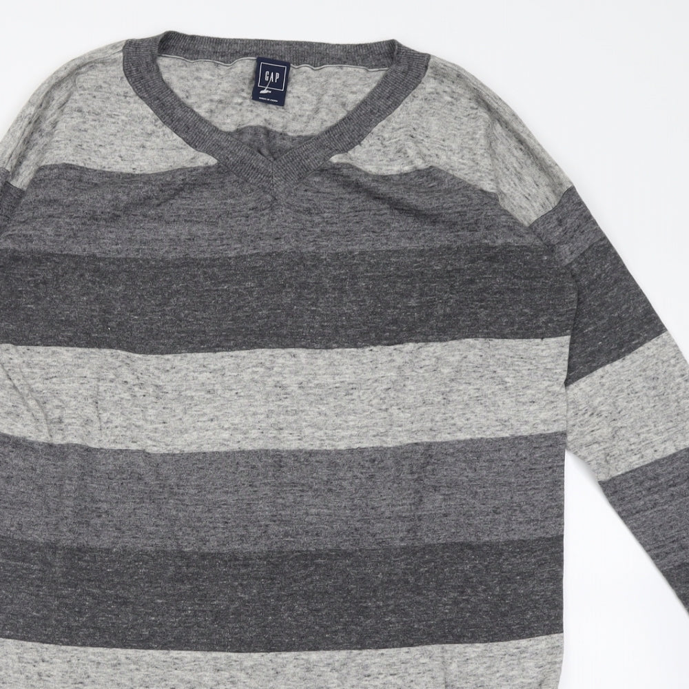 Gap Womens Grey Striped Cotton Jumper Dress  Size M  V-Neck Pullover
