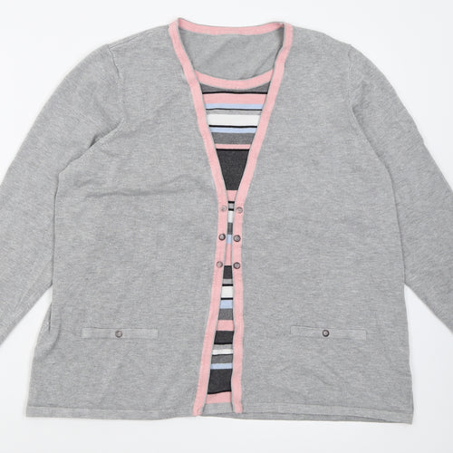 Preworn Womens Grey Crew Neck Striped Viscose Pullover Jumper Size L