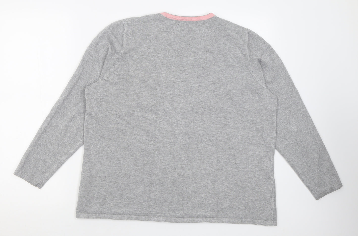 Preworn Womens Grey Crew Neck Striped Viscose Pullover Jumper Size L