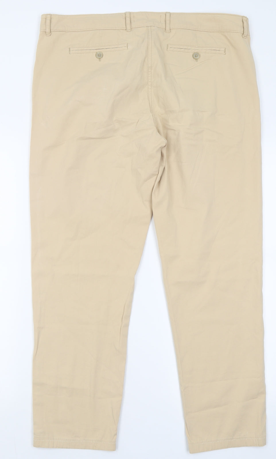Marks and Spencer Womens Beige  Cotton Trousers  Size 14 L27 in Regular Button