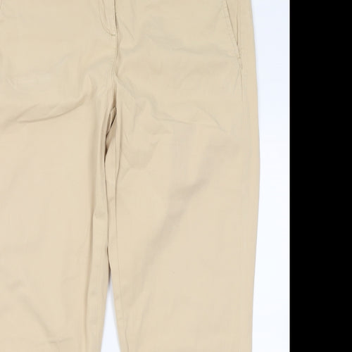 Marks and Spencer Womens Beige  Cotton Trousers  Size 14 L27 in Regular Button