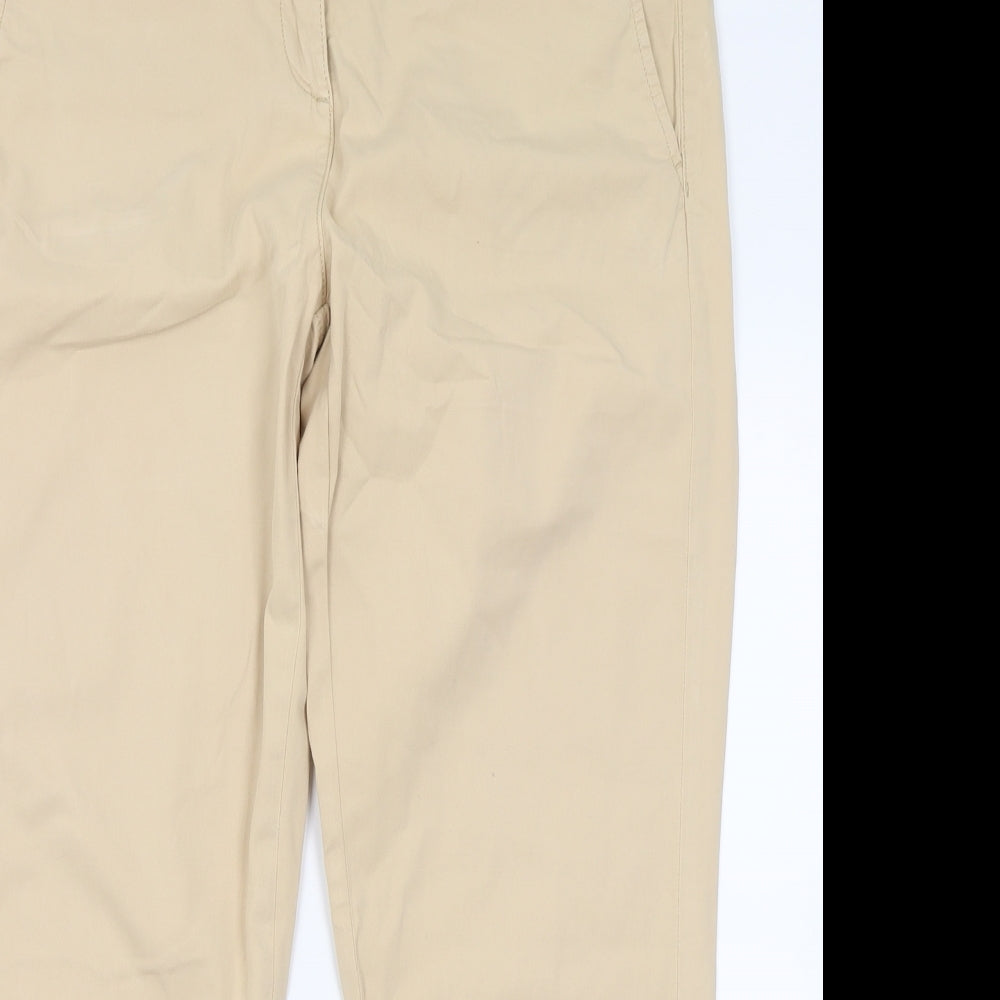 Marks and Spencer Womens Beige  Cotton Trousers  Size 14 L27 in Regular Button