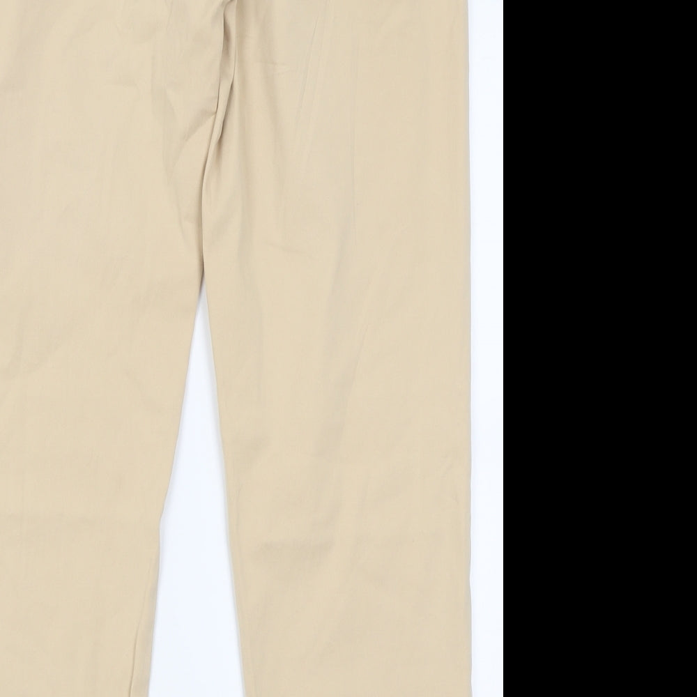 Marks and Spencer Womens Beige  Cotton Trousers  Size 14 L27 in Regular Button