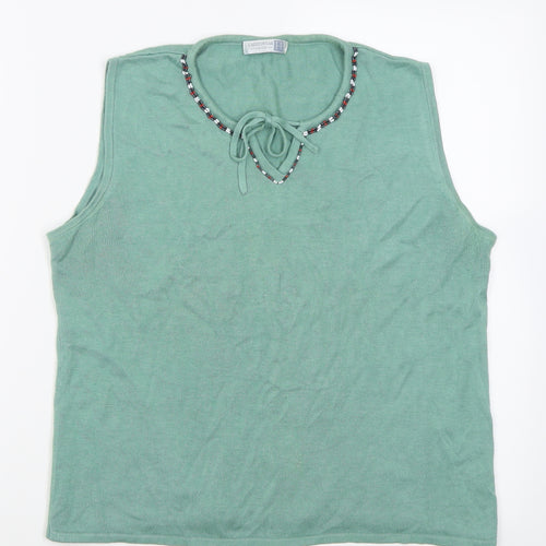 Preworn Womens Green V-Neck  Cotton Vest Jumper Size 14
