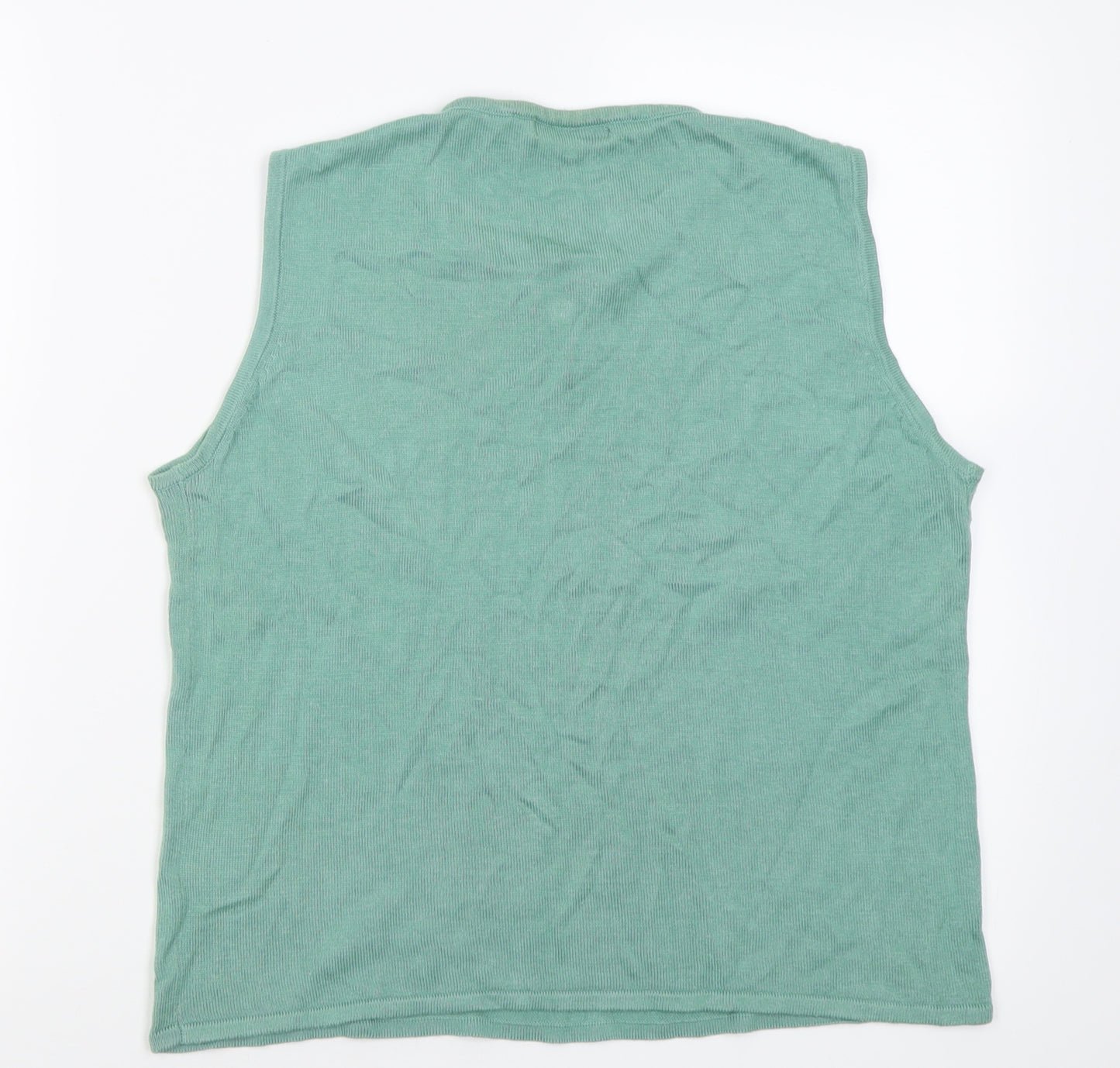 Preworn Womens Green V-Neck  Cotton Vest Jumper Size 14