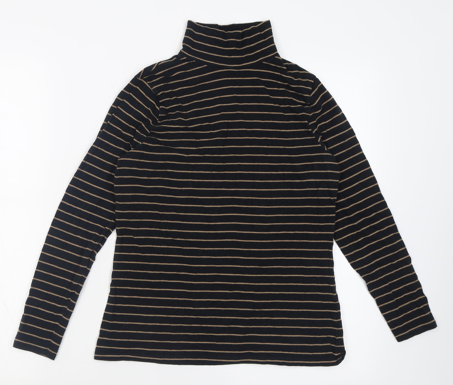 Marks and Spencer Womens Black Striped Polyester Basic T-Shirt Size 12 High Neck