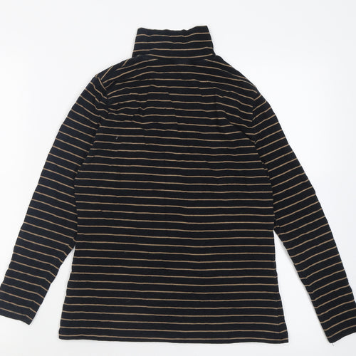 Marks and Spencer Womens Black Striped Polyester Basic T-Shirt Size 12 High Neck