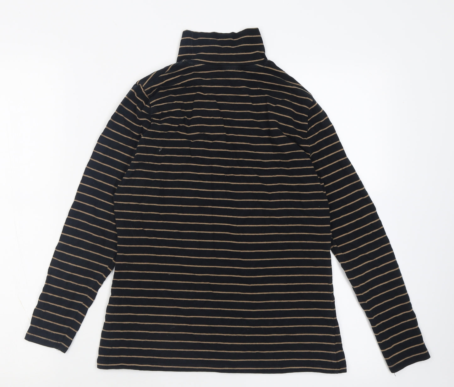 Marks and Spencer Womens Black Striped Polyester Basic T-Shirt Size 12 High Neck