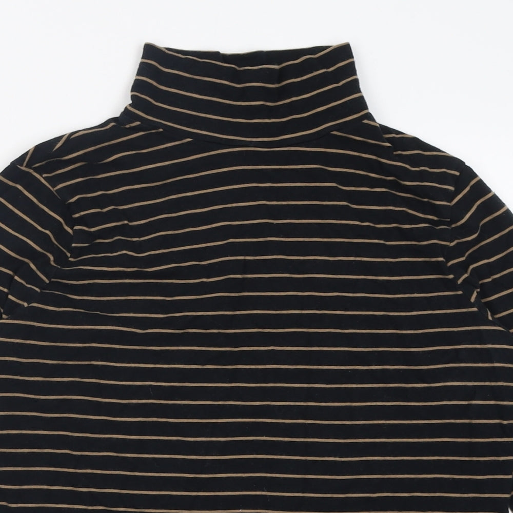 Marks and Spencer Womens Black Striped Polyester Basic T-Shirt Size 12 High Neck