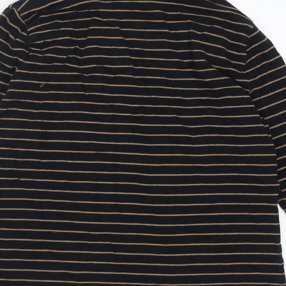 Marks and Spencer Womens Black Striped Polyester Basic T-Shirt Size 12 High Neck