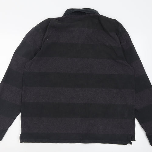 TU Mens Grey Striped Cotton  Polo Size L Collared Button