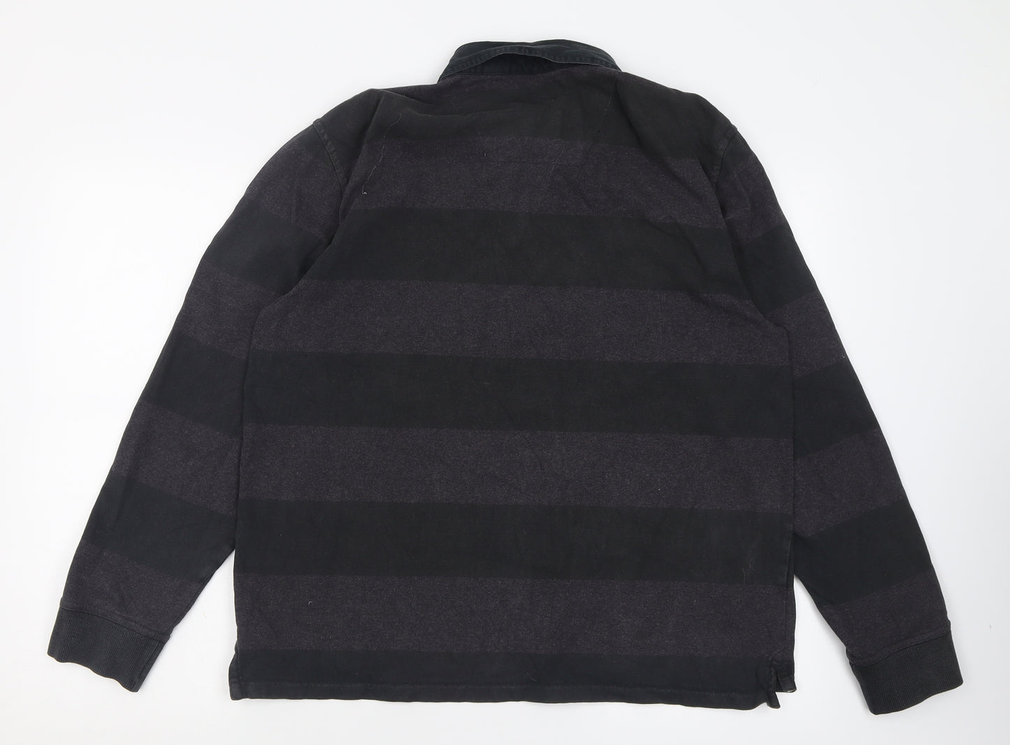 TU Mens Grey Striped Cotton  Polo Size L Collared Button