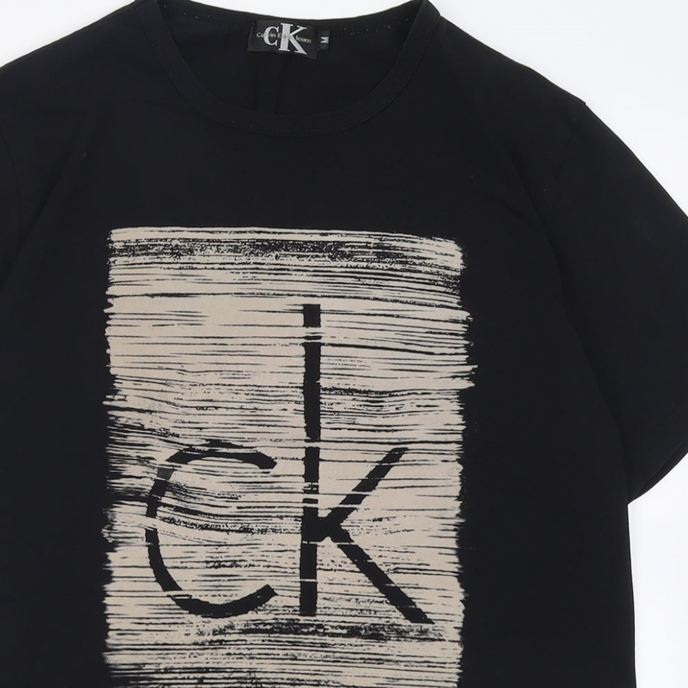 Calvin Klein Mens Black  Cotton  T-Shirt Size M Crew Neck