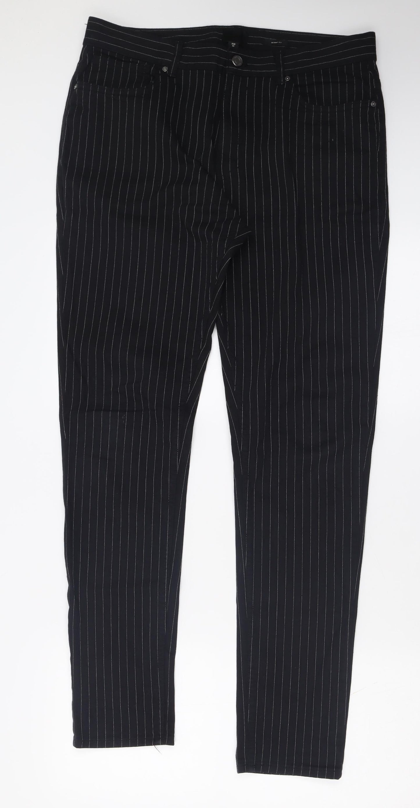 H&M Mens Black Striped Cotton Skinny Jeans Size 32 L30 in Regular Button