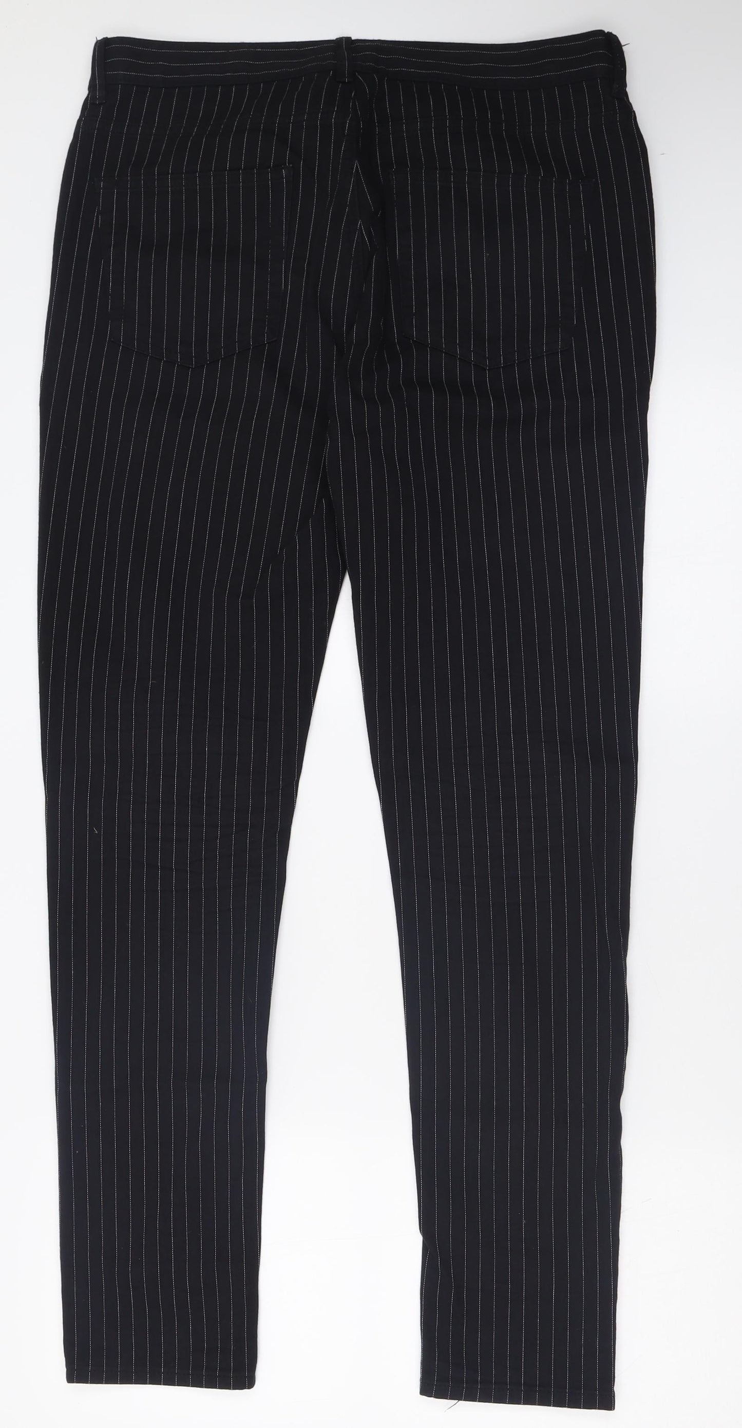 H&M Mens Black Striped Cotton Skinny Jeans Size 32 L30 in Regular Button