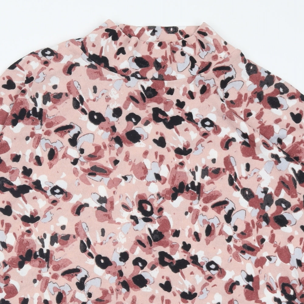 Marks and Spencer Womens Pink High Neck Floral Polyester Pullover Jumper Size 8