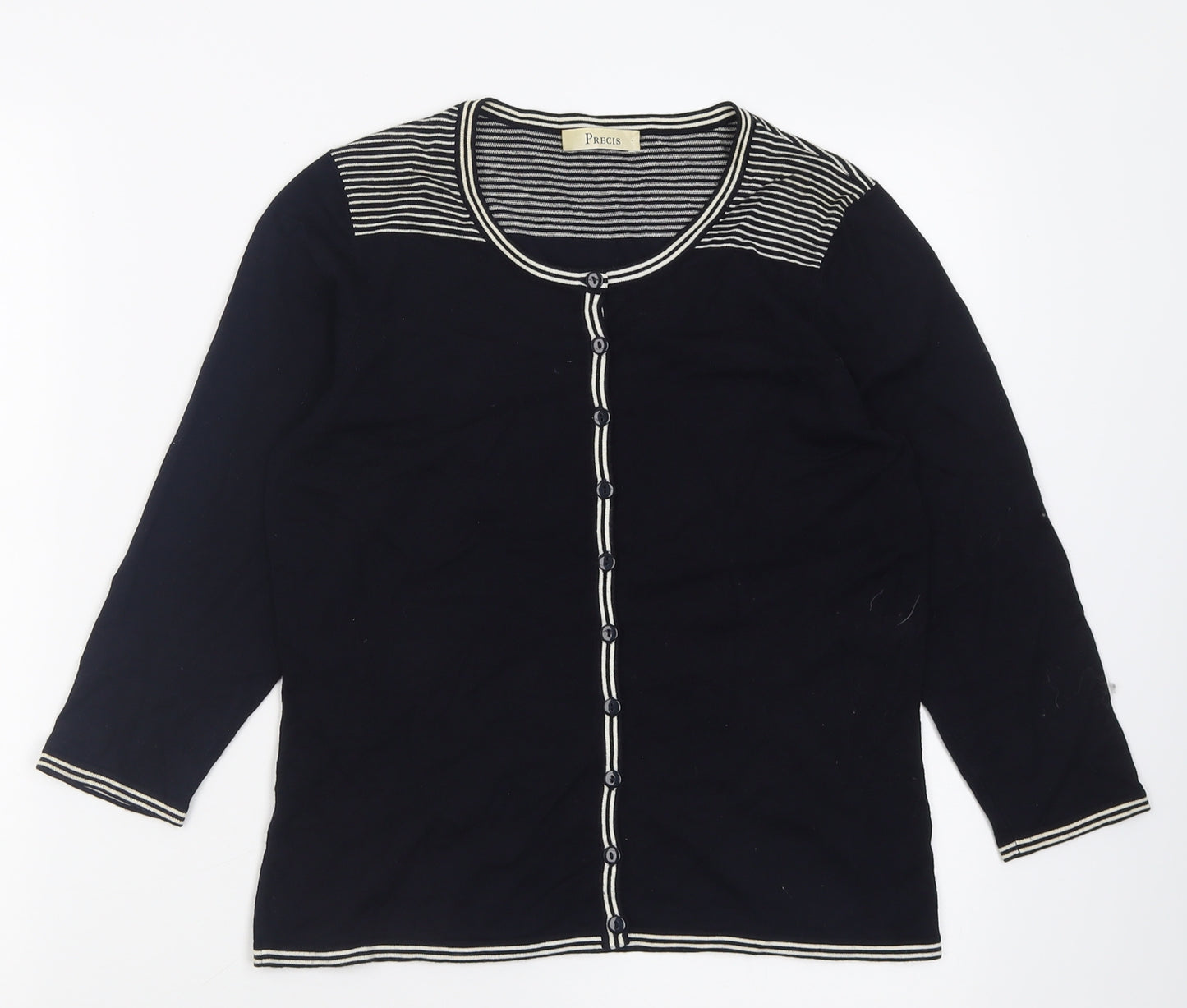 Precis Womens Black Crew Neck Striped Viscose Cardigan Jumper Size S