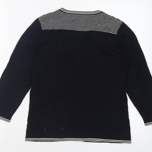 Precis Womens Black Crew Neck Striped Viscose Cardigan Jumper Size S