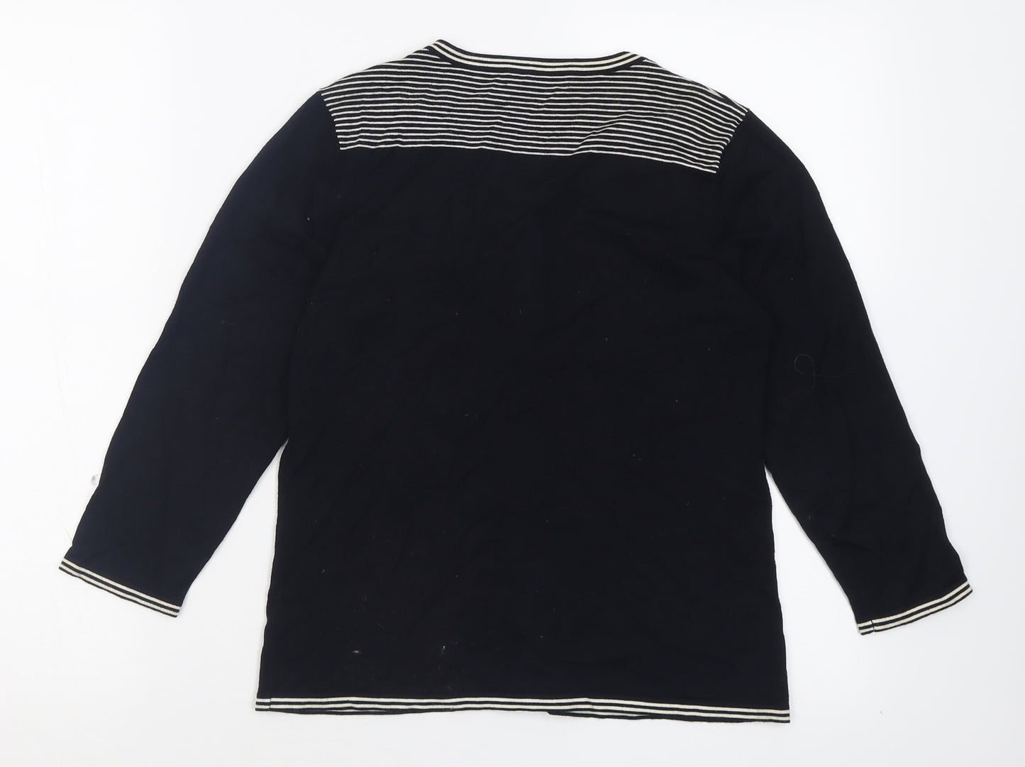 Precis Womens Black Crew Neck Striped Viscose Cardigan Jumper Size S