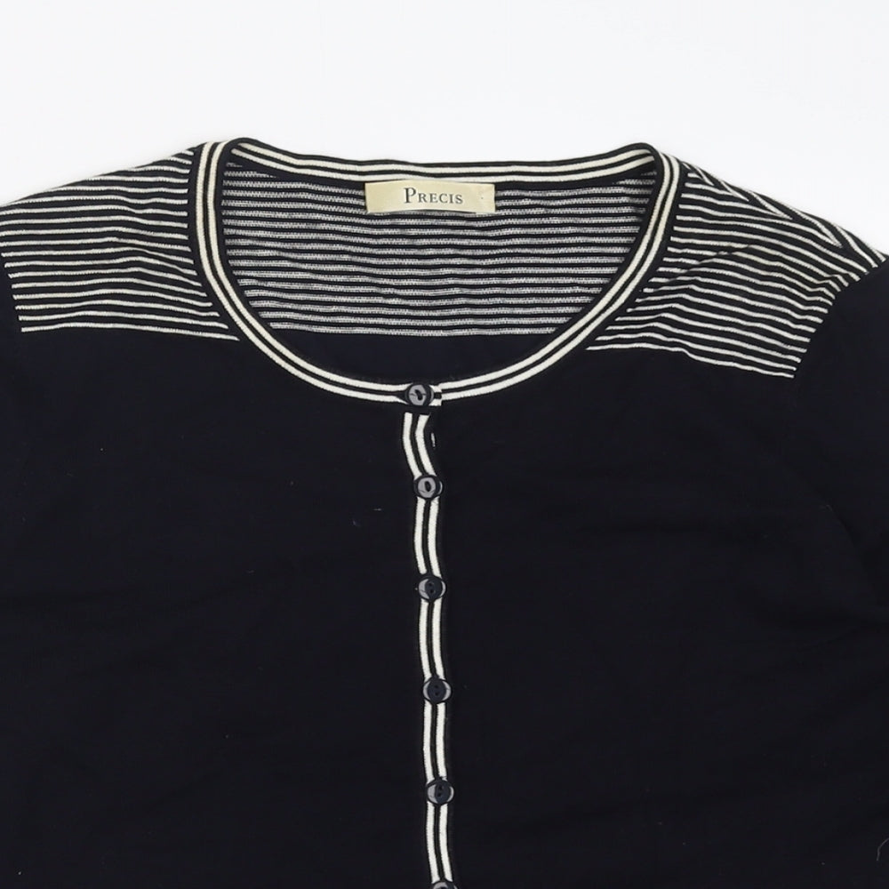 Precis Womens Black Crew Neck Striped Viscose Cardigan Jumper Size S