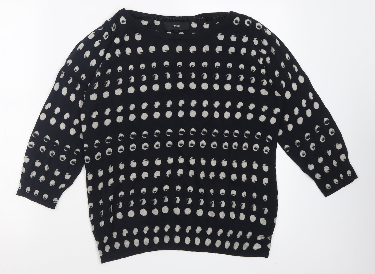 NEXT Womens Black Crew Neck Geometric Cotton Pullover Jumper Size 14