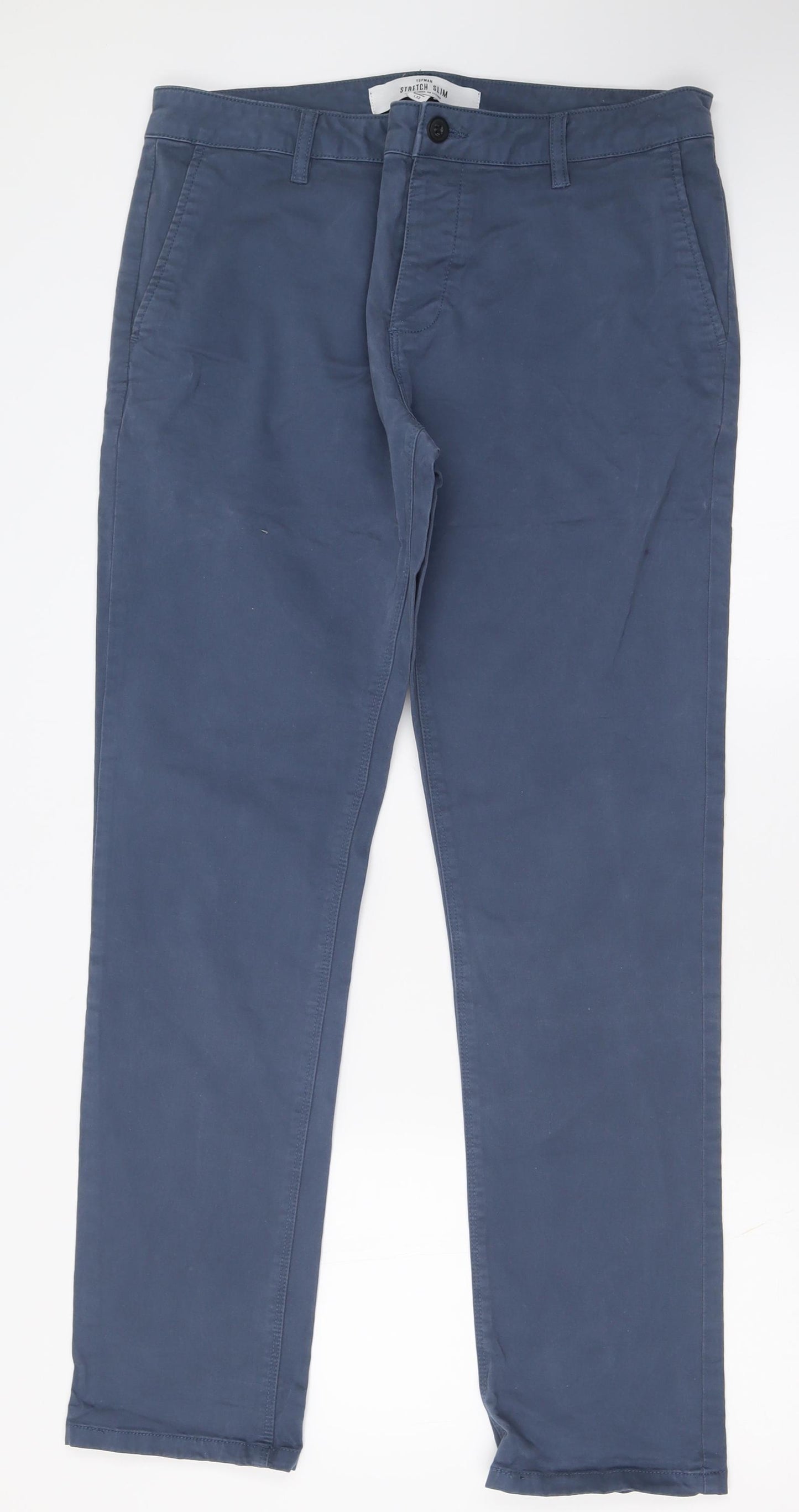 Topman Mens Blue  Cotton Chino Trousers Size 34 L32 in Slim Button