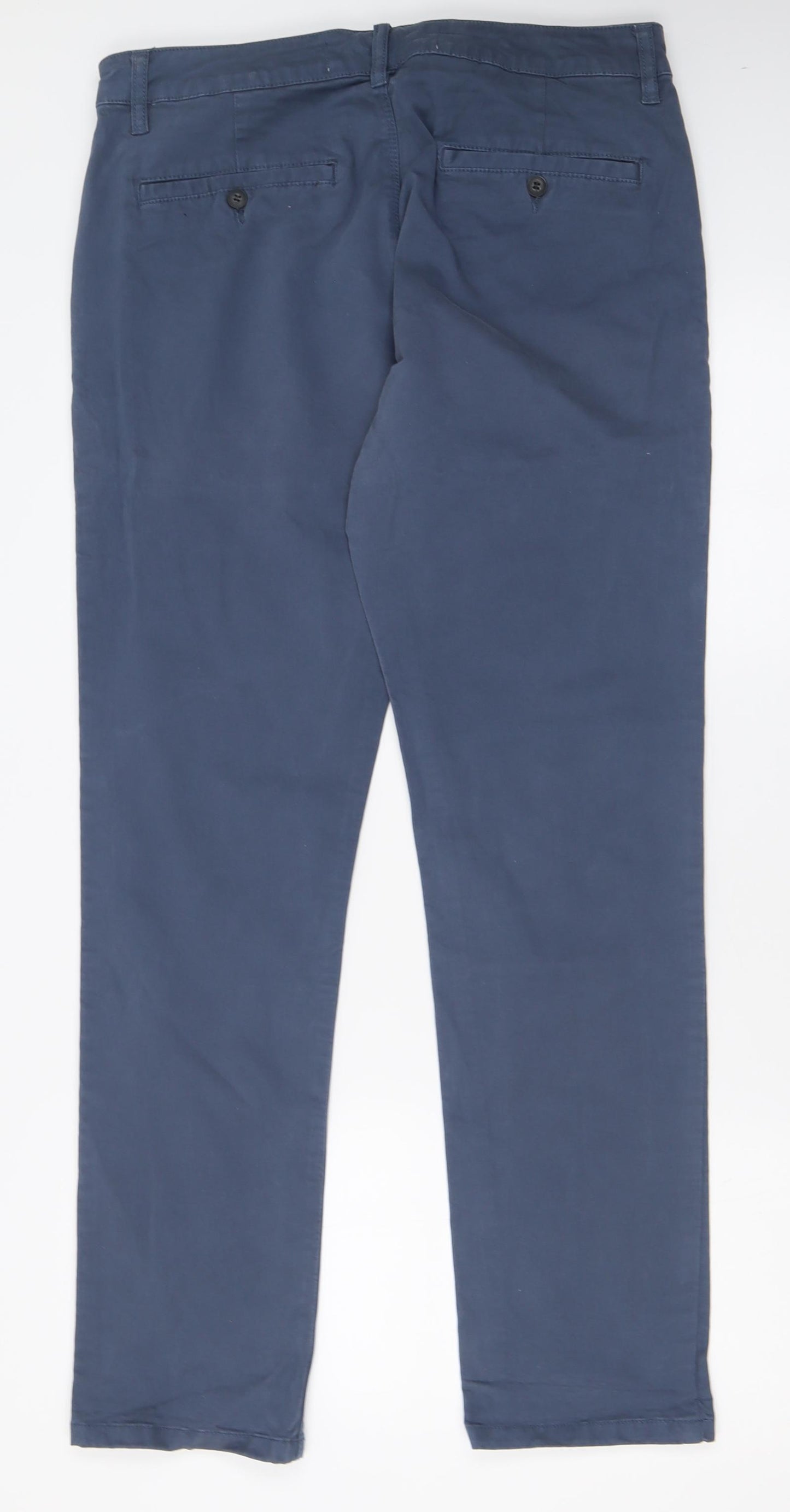Topman Mens Blue  Cotton Chino Trousers Size 34 L32 in Slim Button