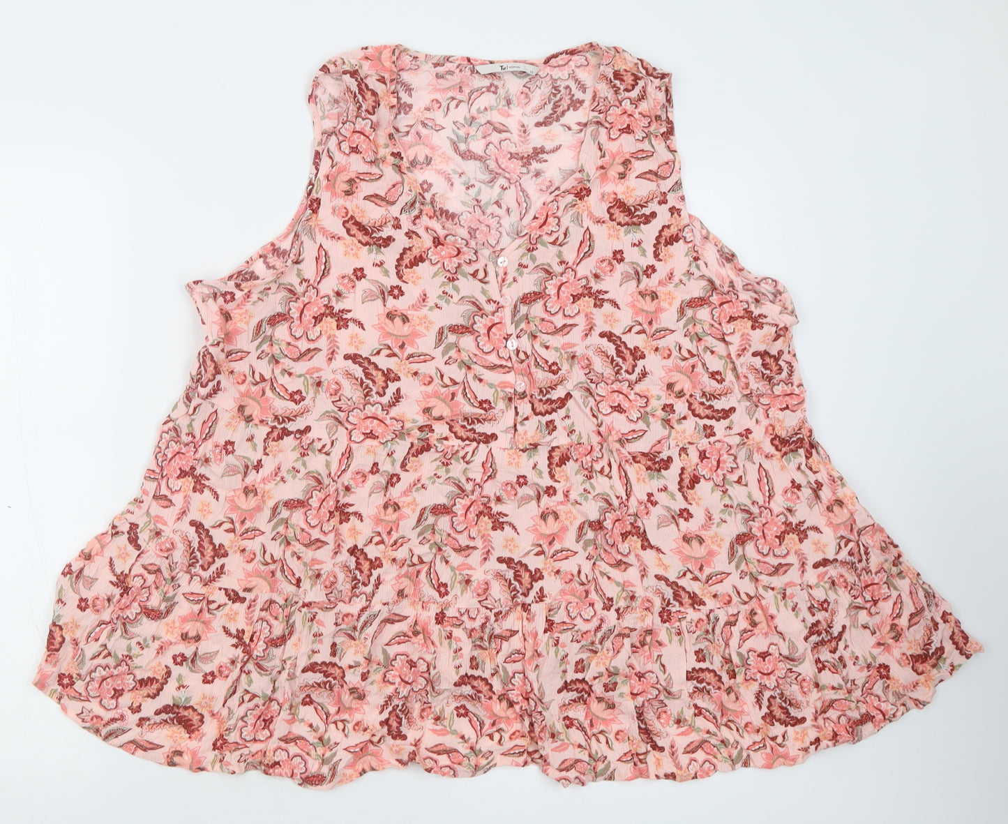 TU Womens Pink Floral Viscose Basic Tank Size 24 V-Neck