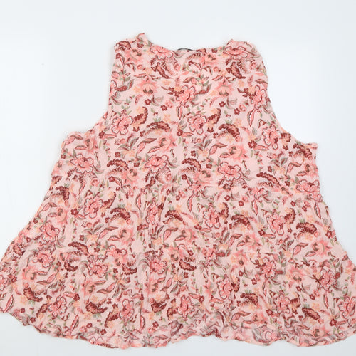 TU Womens Pink Floral Viscose Basic Tank Size 24 V-Neck