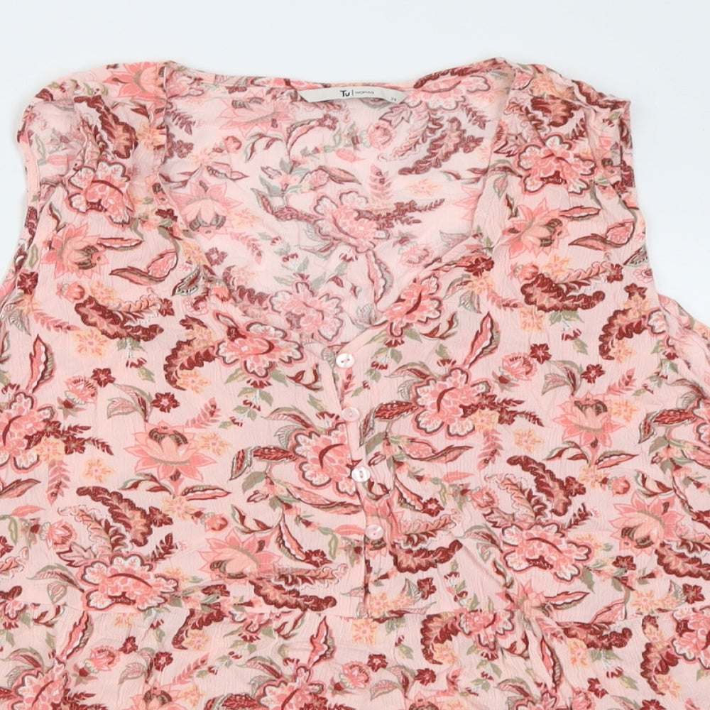 TU Womens Pink Floral Viscose Basic Tank Size 24 V-Neck