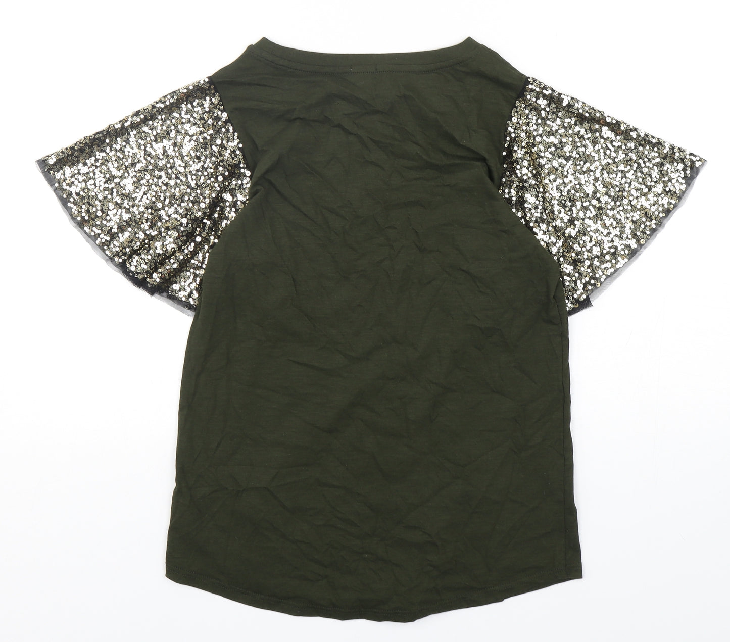 River Island Womens Green  Cotton Basic T-Shirt Size 6 Round Neck