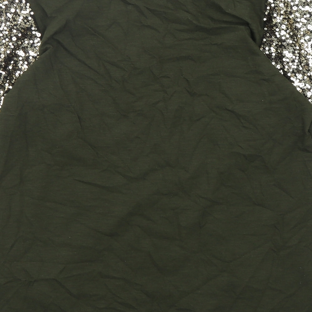 River Island Womens Green  Cotton Basic T-Shirt Size 6 Round Neck