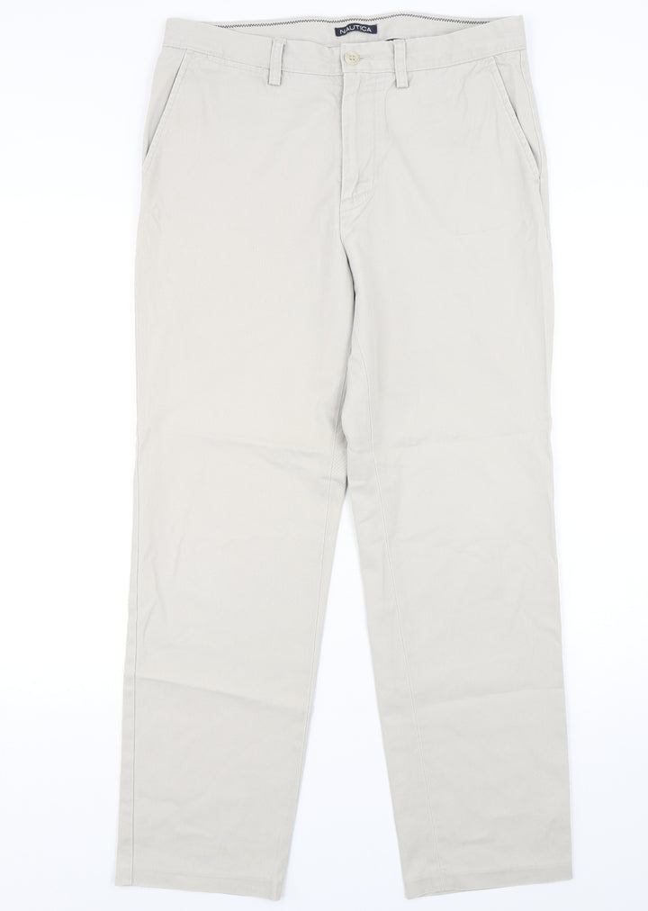 Nautica Womens Beige  Cotton Chino Trousers Size 32 L30 in Regular Button